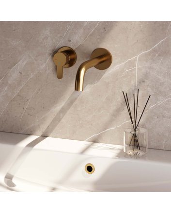 BRAUER Gold Edition inbouw wastafelmengkraan met gebogen uitloop en rozetten model D2 goud geborsteld PVD
