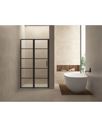 Horizon nisdeur met vast deel en raster 800 x 2000 x 8mm nano helder glas/mat zwart