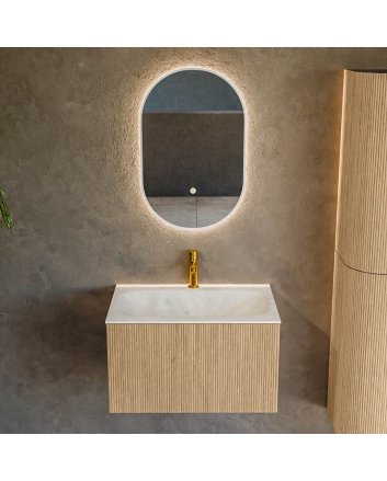 Mondiaz Kurve-Dlux 70cm badmeubel kleur Oak met 1 lade en 0 deuren. Wastafel Big small Midden 1 kraangat Opalo.