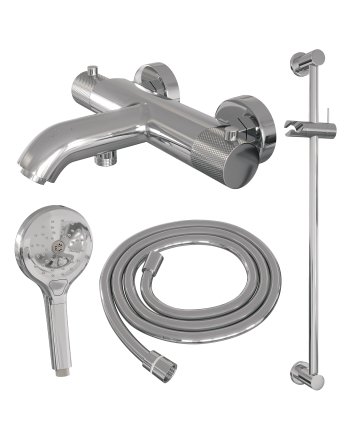 BRAUER Chrome Carving opbouw baddouche thermostaatkraan SET 02 met glijstang en 3-standen handdouche en doucheslang chroom