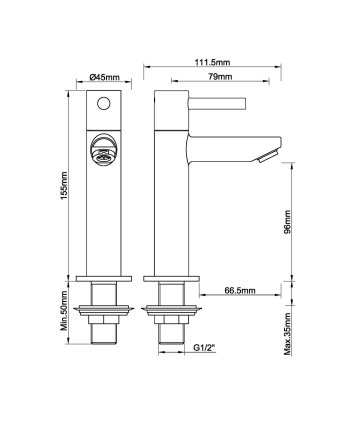 Amador fonteinkraan XL Kiwa 1/2'' mat zwart