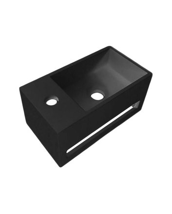 Hunk & Müeller Solid Surface Wastafel Met Handdoekhouder En Kraangat Links (35,8x20,5x15,7cm) - Zwart