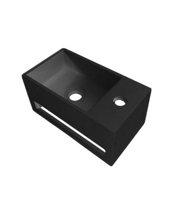 Hunk & Müeller Solid Surface Wastafel Met Handdoekhouder En Kraangat Rechts (35,8x20,5x15,7cm) - Zwart