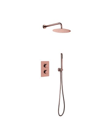 Eco Elegance Inbouw Thermostatische Doucheset Met Regendouchekop (Ø25cm) - Geborsteld Koper