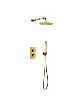 Eco Elegance Inbouw Thermostatische Doucheset Met Regendouchekop (Ø25cm) - Geborsteld Goud