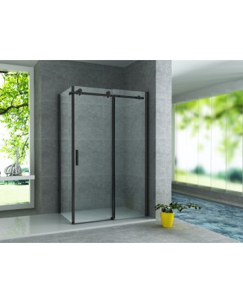Eco Elegance Mat Zwart Schuifdeur + Zijwand 8mm 90x140x195cm