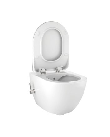 Hunk &amp; Müeller Design Rimoff Ophang Wc Met Rvs Sproeier (Bidet) + Koud Waterkraan - Wit (zonder zitting)