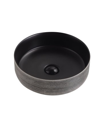 Eco Elegance Keramieken Waskom Met Geborsteld Reliëf (36cm) - Zwart