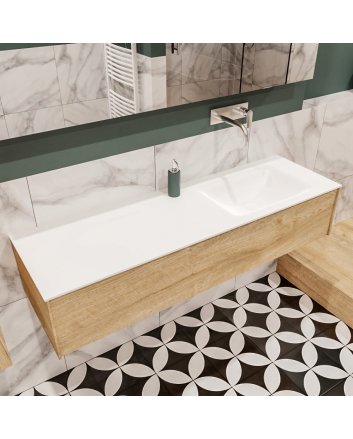 Mondiaz Lush 150 badmeubel washed oak 1 lade wastafel rechts geen kraangat