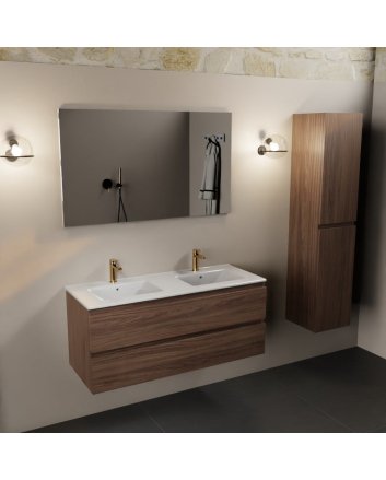 Mondiaz Aivy 120cm badmeubel Mocha, wastafel glanzend wit keramiek dubbel 2 kraangaten