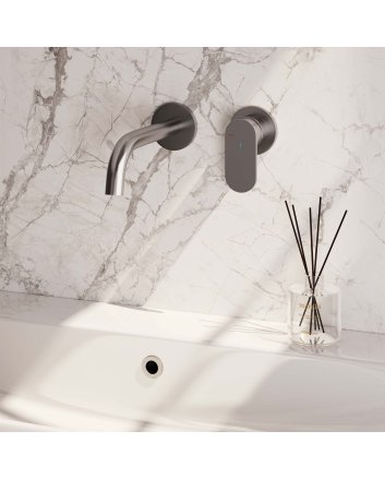 BRAUER Brushed Edition inbouw wastafelmengkraan met gebogen uitloop en rozetten model C1 RVS geborsteld PVD