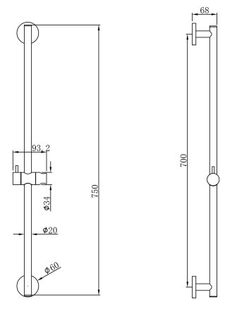 UniMatch glijstang 75 cm geborsteld messing