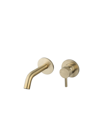 Sani DeLuxe Wastafelmengkraan inbouw met box rond Goud Geborsteld met geribbeld knop