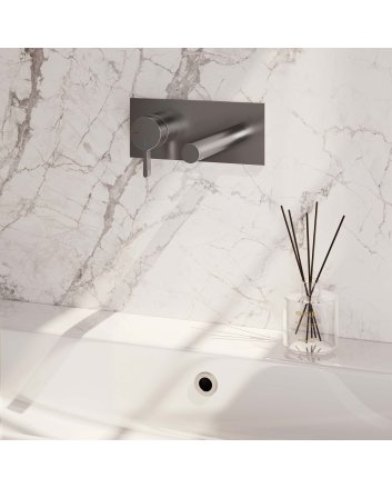 BRAUER Brushed Edition inbouw wastafelmengkraan met rechte uitloop en afdekplaat model E2 RVS geborsteld PVD