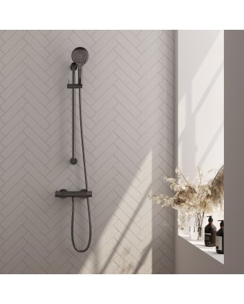 BRAUER Gunmetal Carving opbouw douche thermostaatkraan SET 02 met glijstang en 3-standen handdouche en doucheslang gunmetal geborsteld PVD