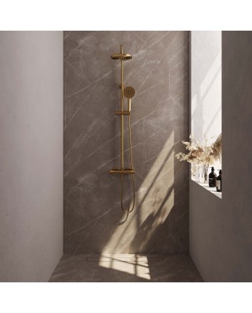 BRAUER Gold Carving opbouw thermostatische regendouche SET 02 met 20 cm douchekop en 3-standen handdouche en doucheslang goud geborsteld PVD