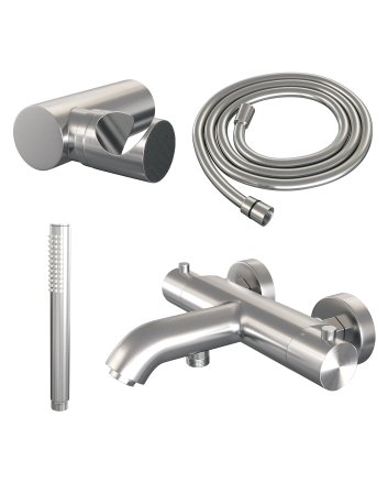 BRAUER Brushed Edition opbouw baddouche thermostaatkraan SET 03 met wandhouder en staaf handdouche en doucheslang RVS geborsteld PVD