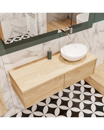 Mondiaz Lush 120 badmeubel washed oak 2 lades Barco rechts geen kraangat