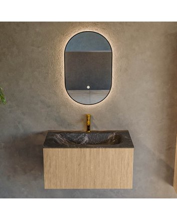 Mondiaz Kurve-Dlux 80cm badmeubel kleur Oak met 1 lade en 0 deuren. Wastafel Big small Midden 1 kraangat Lava.
