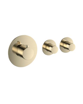Sani DeLuxe Badset inbouw deluxe met box thermostaat, muurbevestiging / doucheslang, staafhanddouche rond Goud Geborsteld