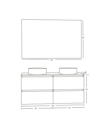Bologna badmeubel 120cm Nato+Nato blad