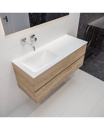 Mondiaz Vica 120 badmeubel washed oak 2 lades Cloud links geen kraangat