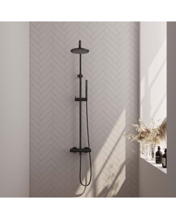 BRAUER Black Edition opbouw thermostatische regendouche SET 01 met 20 cm douchekop en staaf handdouche en doucheslang mat zwart