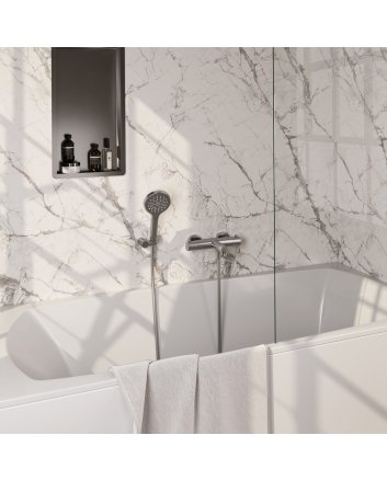 BRAUER Brushed Edition opbouw baddouche thermostaatkraan SET 04 met wandhouder en 3-standen handdouche en doucheslang RVS geborsteld PVD