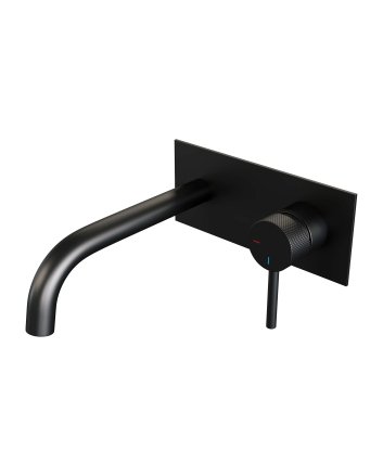BRAUER Black Carving inbouw wastafelmengkraan met gebogen uitloop en afdekplaat model A1 mat zwart