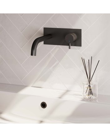 BRAUER Black Edition inbouw wastafelmengkraan met gebogen uitloop en afdekplaat model B1 mat zwart