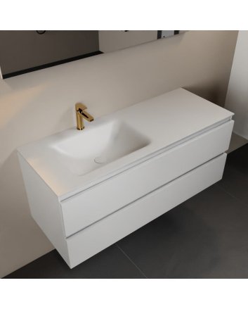 Mondiaz Aivy 120cm badmeubel Talc, wastafel Talc solid surface links 1 kraangat