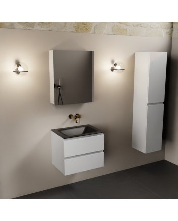 Mondiaz Aivy 60cm badmeubel Talc, wastafel Urban solid surface midden zonder kraangat met spiegelkast