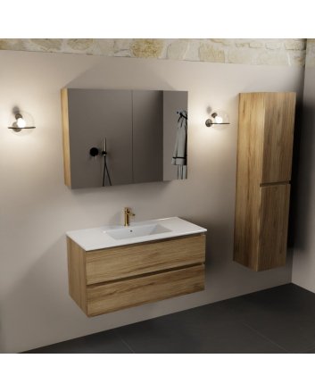 Mondiaz Aivy 100cm badmeubel Chai, wastafel glanzend wit keramiek midden 1 kraangat met spiegelkast