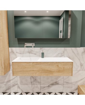 Mondiaz Lush 120 badmeubel washed oak 1 lade wastafel links geen kraangat