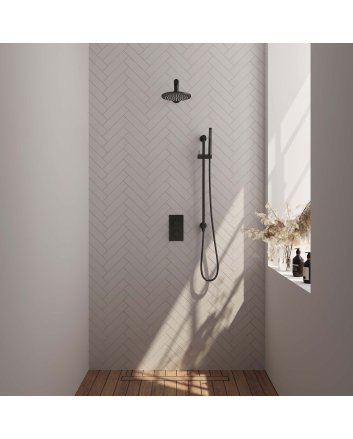 BRAUER Black Edition thermostatische inbouw regendouche 3-weg omstelling SET 37 met 20 cm douchekop en rechte muurarm en staaf handdouche en doucheslang en geïntegreerde glijstang mat zwart