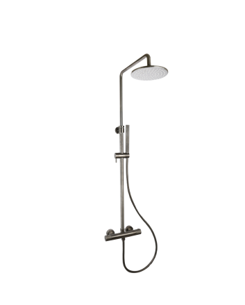 Sani DeLuxe Doucheset opbouw thermostatisch (in hoogte verstelbaar) rond Gun Metal met geribbeld knop douchekop 30 cm