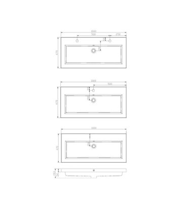 Sani DeLuxe Wastafel Trend Keramiek 100, met twee kraangaten