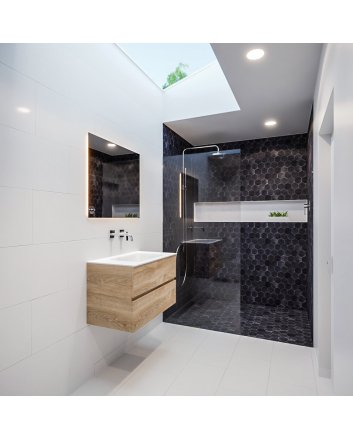 Mondiaz Vica 80 badmeubel washed oak 2 lades Cloud midden geen kraangat