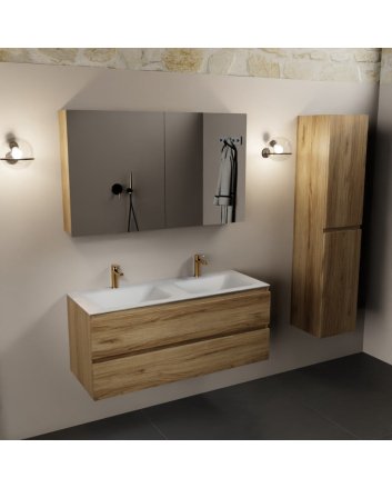 Mondiaz Aivy 120cm badmeubel Chai, wastafel Talc solid surface dubbel 2 kraangaten met spiegelkast