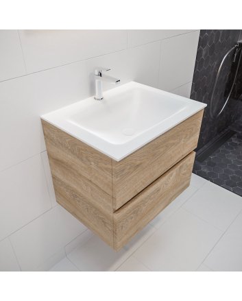 Mondiaz Vica 60 badmeubel washed oak 2 lades wastafel Cloud midden 1 kraangat