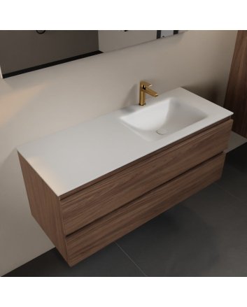 Mondiaz Aivy 120cm badmeubel Mocha, wastafel Talc solid surface rechts 1 kraangat