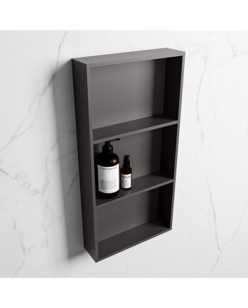Mondiaz Easy Nis 59,5x29,5cm in solid surface kleur DarkGrey | DarkGrey. 3 vakken  geschikt voor in- of opbouw