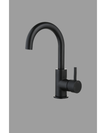 Sani DeLuxe Wastafelmengkraan opbouw Largo met draaibare uitloop Mat Zwart met geribbeld knop