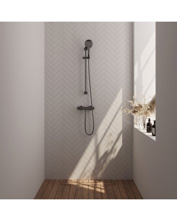 BRAUER Gunmetal Edition opbouw douche thermostaatkraan SET 02 met glijstang en 3-standen handdouche en doucheslang gunmetal geborsteld PVD