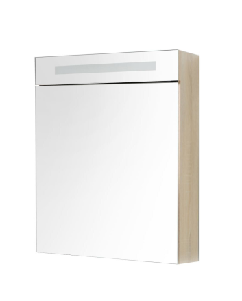 Sani DeLuxe Spiegelkast met LED verlichting incl. opbouw stopcontact schakelaar 60 Light Wood, rechterkant scharnier
