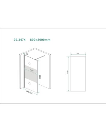Slim glasplaat 800 x 2000 x 8 mm nano helder glas met melkglas middenband