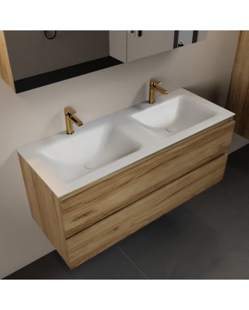 Mondiaz Aivy 120cm badmeubel Chai, wastafel Talc solid surface dubbel 2 kraangaten met spiegelkast