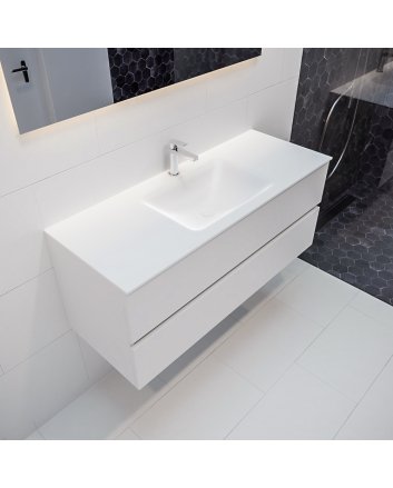 Mondiaz Vica 120cm badmeubel talc 2 lades wastafel Cloud midden met 1 kraangat