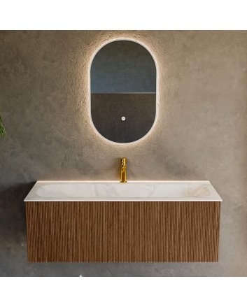 Mondiaz Kurve-Dlux 120cm badmeubel kleur Walnut met 1 lade en 0 deuren. Wastafel Big large Midden 1 kraangat Ostra.