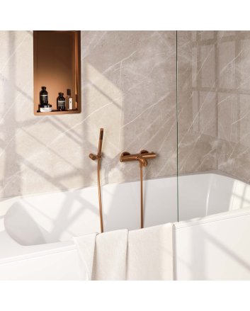 BRAUER Copper Edition opbouw baddouche thermostaatkraan SET 03 met wandhouder en staaf handdouche en doucheslang koper geborsteld PVD